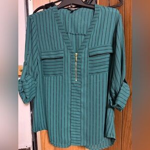 Express Teal Striped Blouse